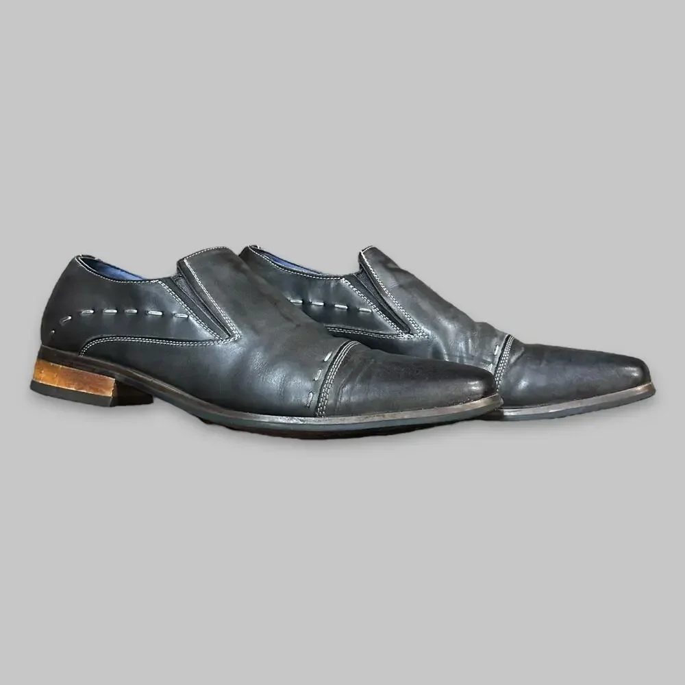 Steve Madden P-Dandy Men’s Black Leather Slip-On Dress Shoes – Size 12
